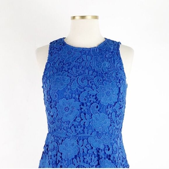 J CREW Floral Lace Sheath Dress Blue Sz 2 - Picture 6 of 9